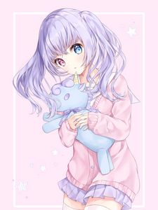 Preview wallpaper girl, heterochromia, unicorn, toy, anime, art