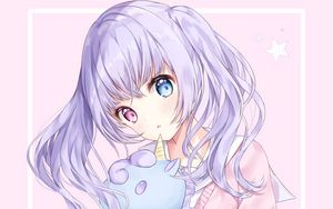 Preview wallpaper girl, heterochromia, unicorn, toy, anime, art