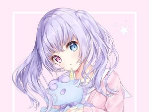 Preview wallpaper girl, heterochromia, unicorn, toy, anime, art