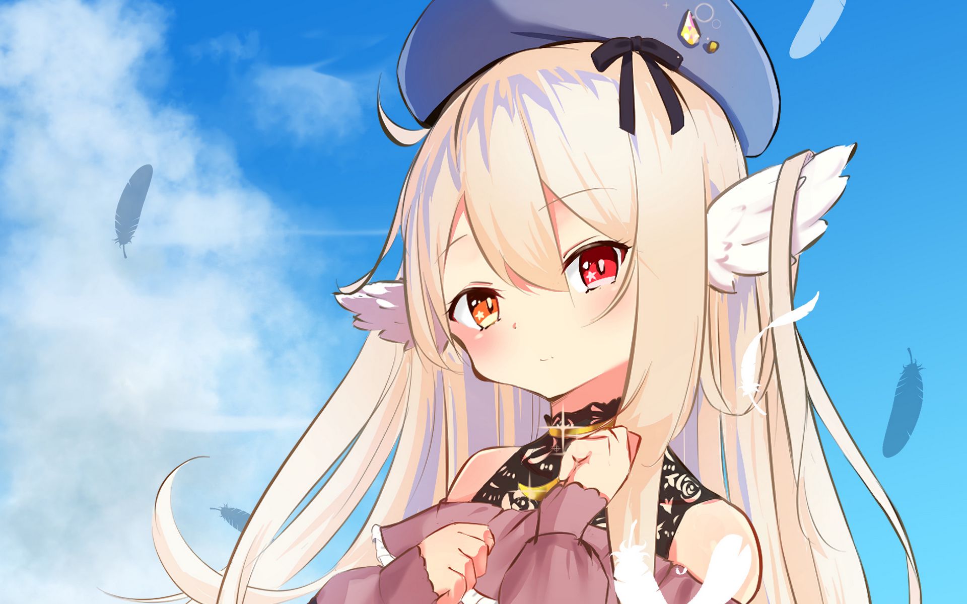 Download Wallpaper 1920x1200 Girl Heterochromia Wings Beret Anime Art Cartoon Widescreen 2329