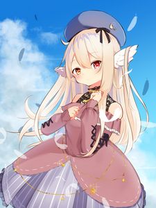 Preview wallpaper girl, heterochromia, wings, beret, anime, art, cartoon