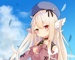 Preview wallpaper girl, heterochromia, wings, beret, anime, art, cartoon