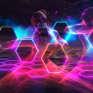 Preview wallpaper girl, hexagons, honeycomb, neon, transparent