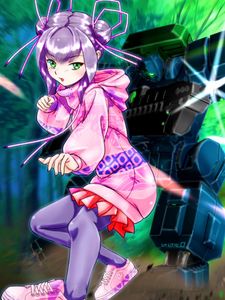 Preview wallpaper girl, hit, sneakers, anime, purple