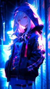 Preview wallpaper girl, hood, art, anime, street