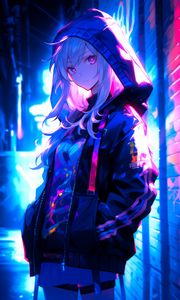 Preview wallpaper girl, hood, art, anime, street