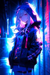 Preview wallpaper girl, hood, art, anime, street