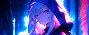 Preview wallpaper girl, hood, art, anime, street