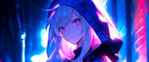 Preview wallpaper girl, hood, art, anime, street