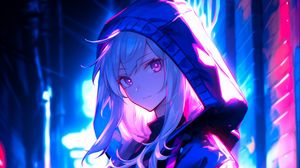 Preview wallpaper girl, hood, art, anime, street