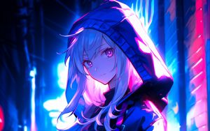 Preview wallpaper girl, hood, art, anime, street