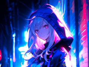 Preview wallpaper girl, hood, art, anime, street