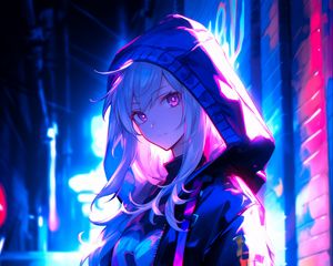 Preview wallpaper girl, hood, art, anime, street