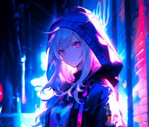 Preview wallpaper girl, hood, art, anime, street