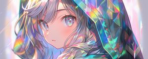 Preview wallpaper girl, hood, colorful, iridescent, anime