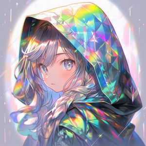 Preview wallpaper girl, hood, colorful, iridescent, anime