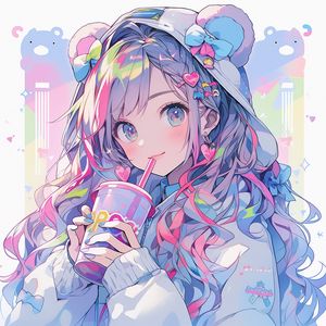 Preview wallpaper girl, hood, ears, drink, smile, anime