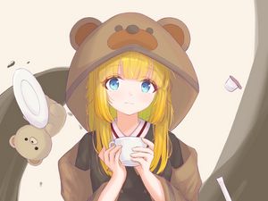 Preview wallpaper girl, hood, ears, anime, cute