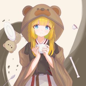 Preview wallpaper girl, hood, ears, anime, cute