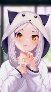 Preview wallpaper girl, hood, ears, gesture, anime