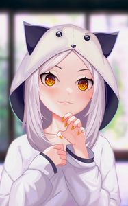 Preview wallpaper girl, hood, ears, gesture, anime