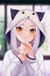 Preview wallpaper girl, hood, ears, gesture, anime