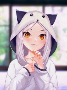 Preview wallpaper girl, hood, ears, gesture, anime