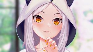 Preview wallpaper girl, hood, ears, gesture, anime