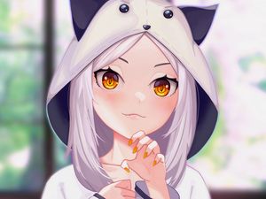 Preview wallpaper girl, hood, ears, gesture, anime