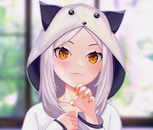 Preview wallpaper girl, hood, ears, gesture, anime