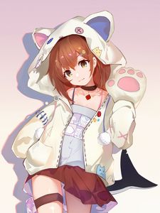 Preview wallpaper girl, hood, ears, smile, anime