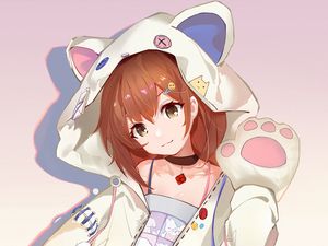 Preview wallpaper girl, hood, ears, smile, anime