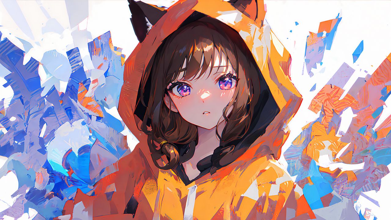 Wallpaper girl, hood, ears, paint, art, anime