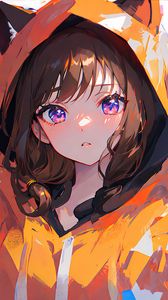 Preview wallpaper girl, hood, ears, paint, art, anime