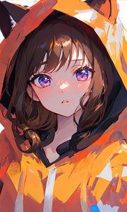 Preview wallpaper girl, hood, ears, paint, art, anime