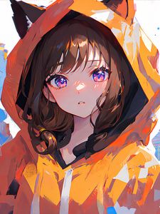 Preview wallpaper girl, hood, ears, paint, art, anime