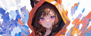 Preview wallpaper girl, hood, ears, paint, art, anime