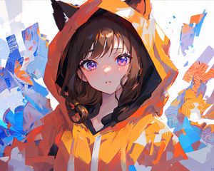 Preview wallpaper girl, hood, ears, paint, art, anime