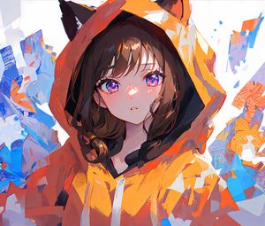 Preview wallpaper girl, hood, ears, paint, art, anime