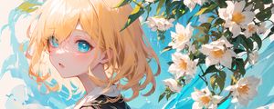 Preview wallpaper girl, hood, flowers, anime