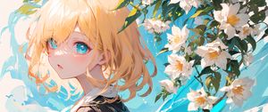 Preview wallpaper girl, hood, flowers, anime