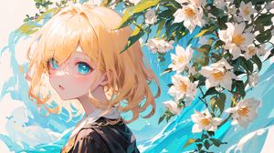 Preview wallpaper girl, hood, flowers, anime