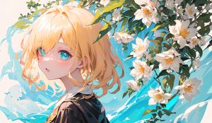 Preview wallpaper girl, hood, flowers, anime
