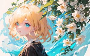Preview wallpaper girl, hood, flowers, anime