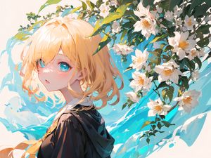 Preview wallpaper girl, hood, flowers, anime