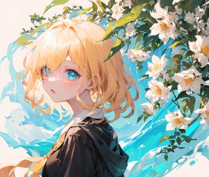 Preview wallpaper girl, hood, flowers, anime