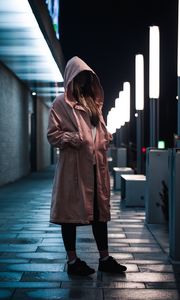 Preview wallpaper girl, hood, jacket, pink, style