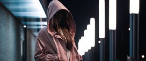 Preview wallpaper girl, hood, jacket, pink, style