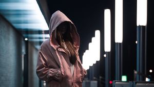 Preview wallpaper girl, hood, jacket, pink, style