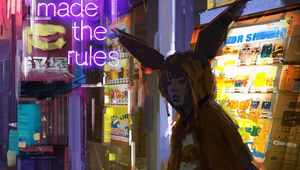 Preview wallpaper girl, hood, neon, backlight, art